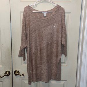 Design History Gold/Tan Sequenced Sweater Blouse Woman's Plus Size 1X